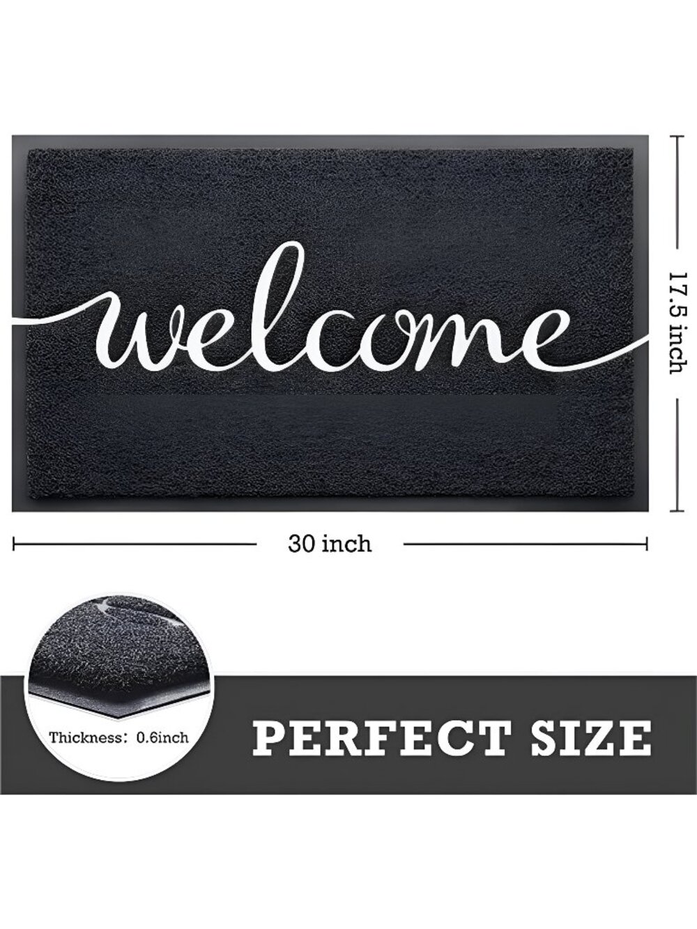 Durable Welcome Mats Outdoor Indoor Non-Slip Doormat (30"x17.5", Black)